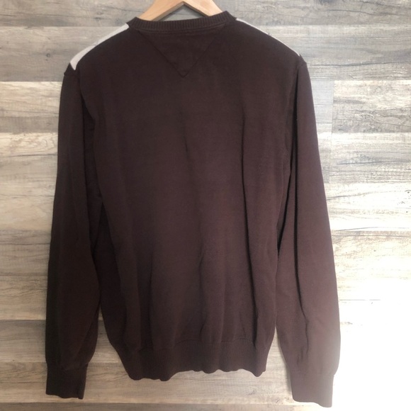 Tommy Hilfiger Brown and Cream Argyle Cotton V-Neck Pullover Sweater Large - Picture 5 of 7